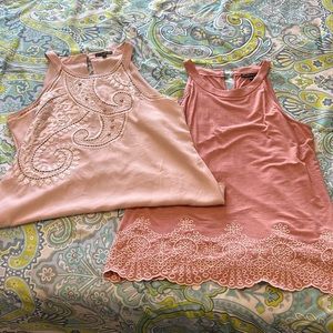 Two Adrianna Papell halter style tops. Embroidered details